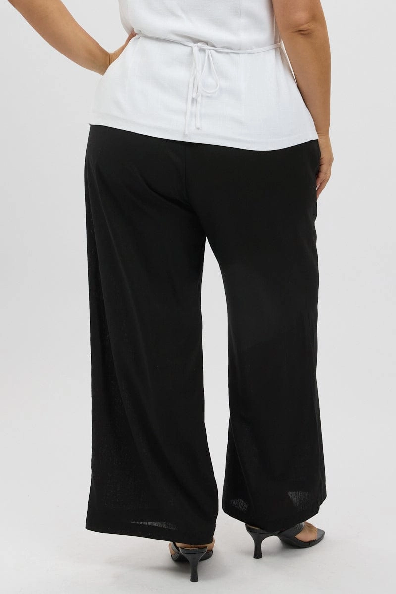 Black Linen Blend Tailored Pants Low Bulk