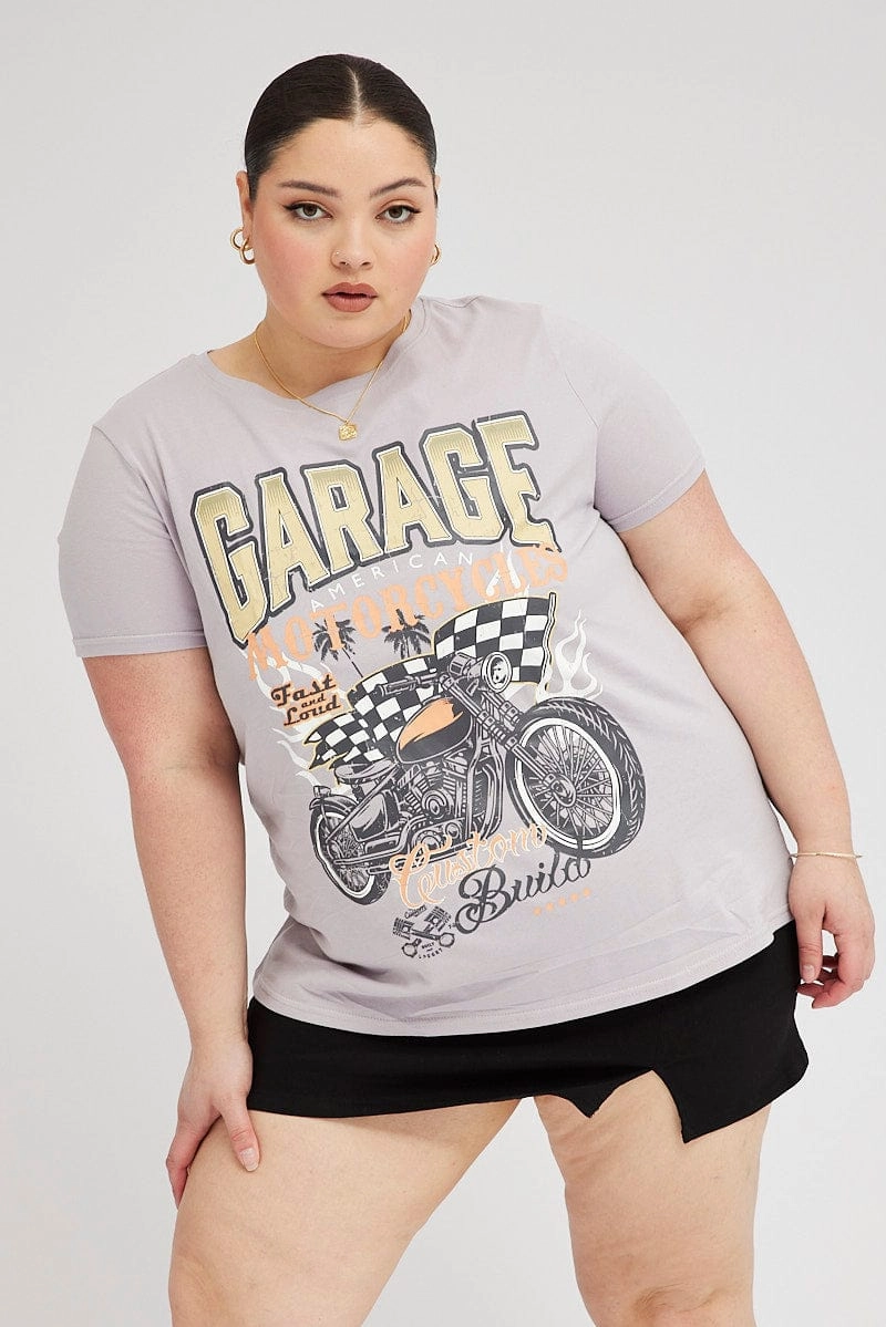 All-Season Comfort Wear comfortable top Grey Graphic T-shirt Short Sleeve Crew Neck