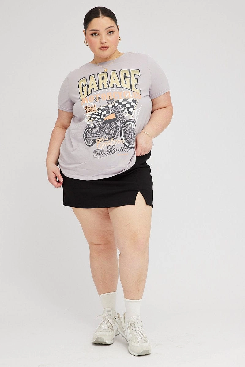 Grey Graphic T-shirt Short Sleeve Crew Neck High-End Quality Structured silhouette