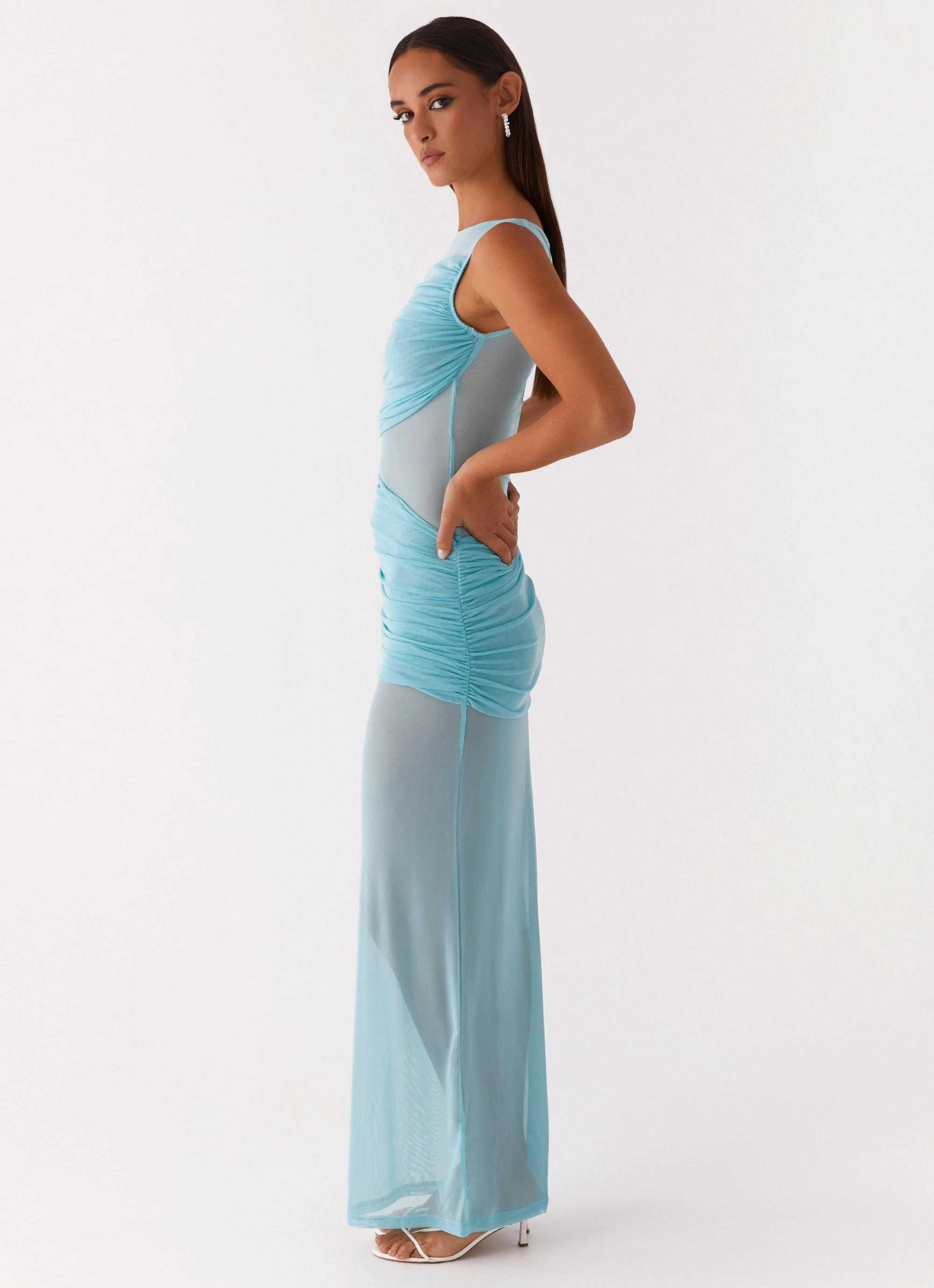 Elegant Mature Side-Slit Apollo Maxi Dress - Aqua