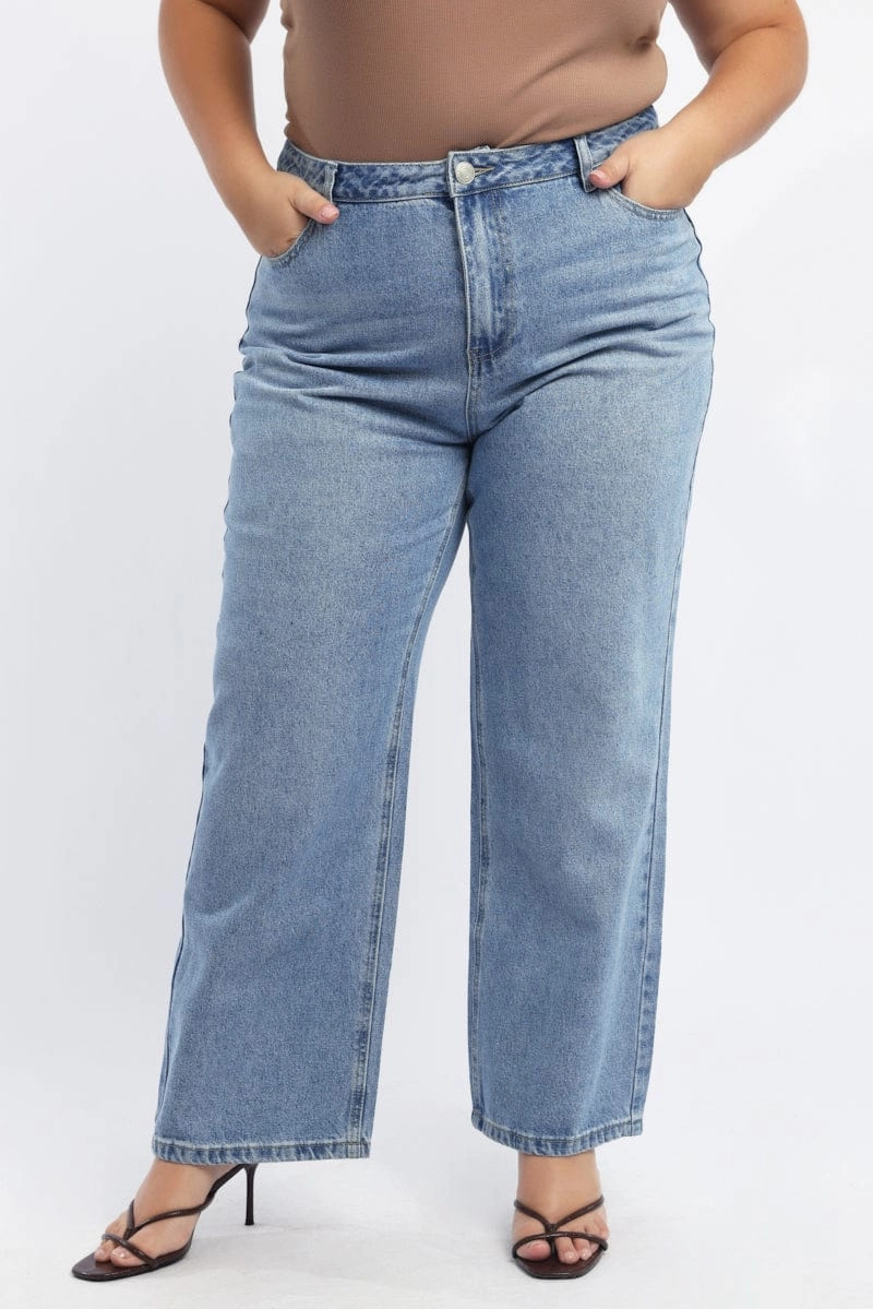 Denim Wide Leg Jeans Non Fade Fabric Classic Fit Design