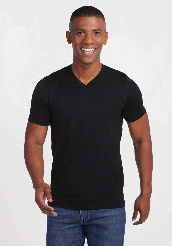 Temperature Regulating Fabric Ashton V Neck - Black