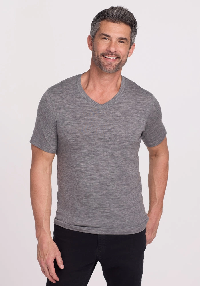 Performance Stretch Flexible Ribbed Neckline Ashton V Neck - Graphite Heather