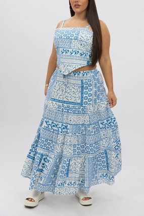 White Boho Elastic Waist Linen Blend Tiered Maxiskirt Weekend Outfit Aesthetic Look