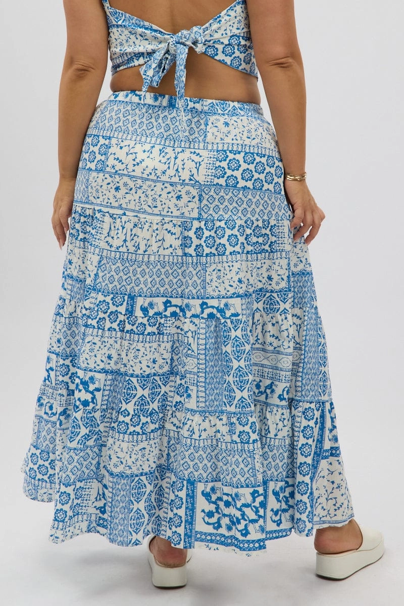 Comfortable Motion Soft Movement White Boho Elastic Waist Linen Blend Tiered Maxiskirt