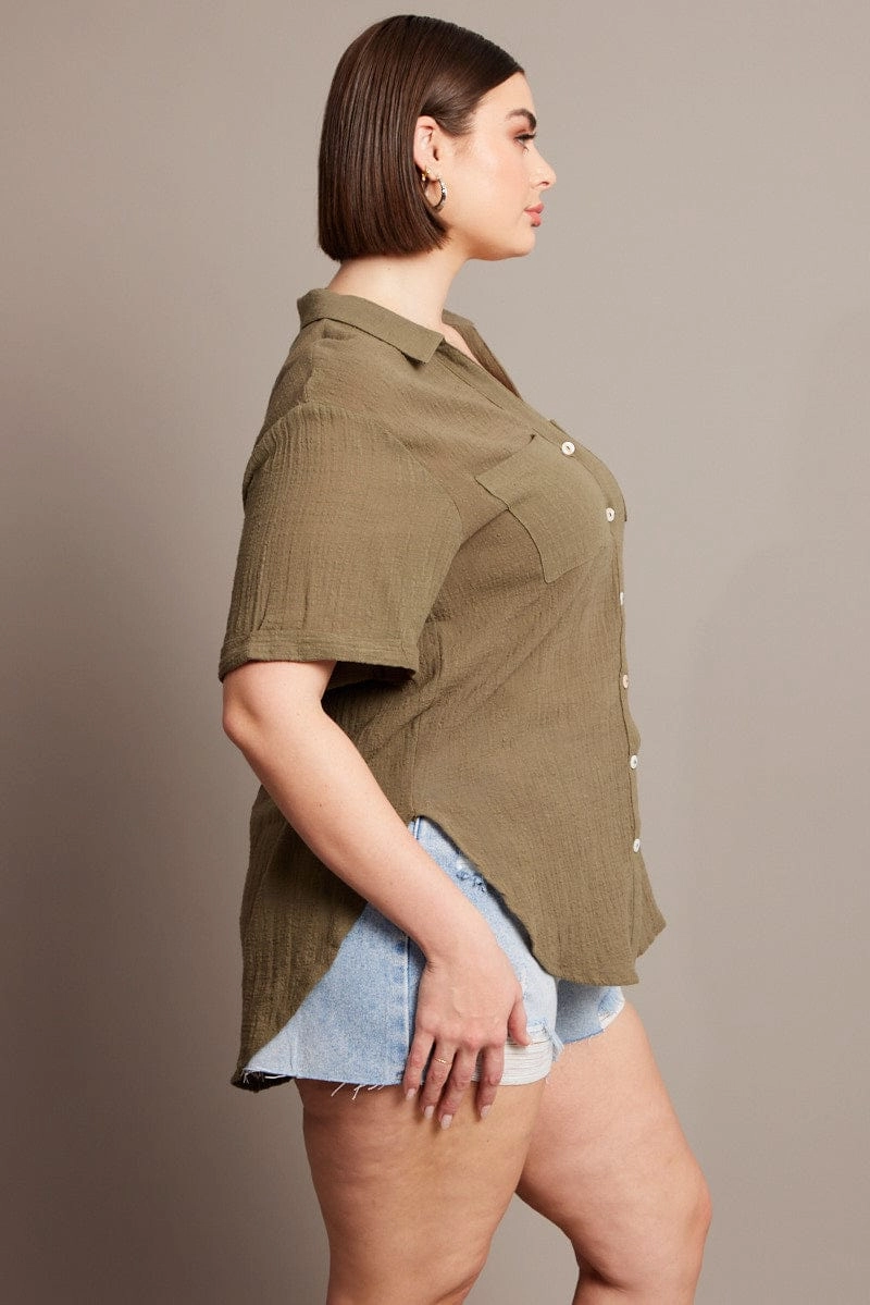Subtle pattern Green Relaxed Shirt Short Sleeve Pocket