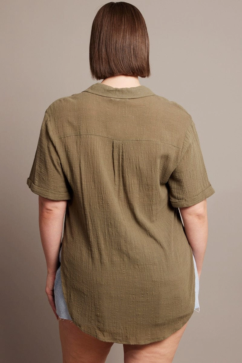 Road Trip Ready Green Relaxed Shirt Short Sleeve Pocket