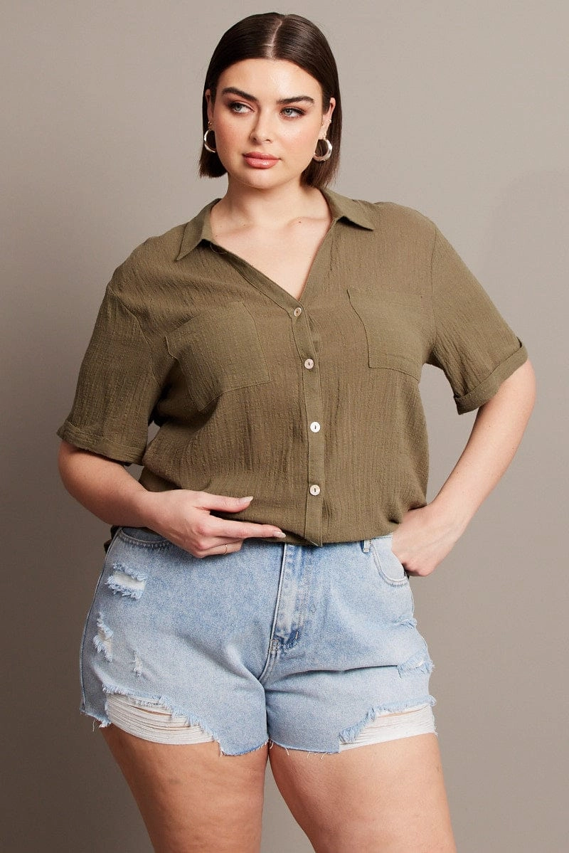 Casual Sophistication Green Relaxed Shirt Short Sleeve Pocket