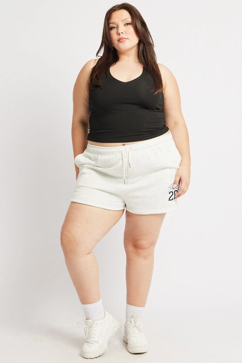 Grey Curve Hem Athletic Embroidered Track Shorts Quick Dry Material