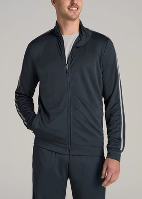 Athletic Stripe Tall Men's Jacket in Storm Grey Stripe Minimalist Pocket Layout