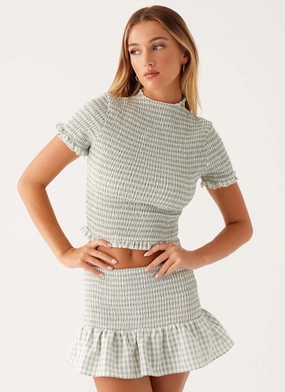 Sweetest Pie T-Shirt - Sage Gingham UV protected Garment Dyed Finish