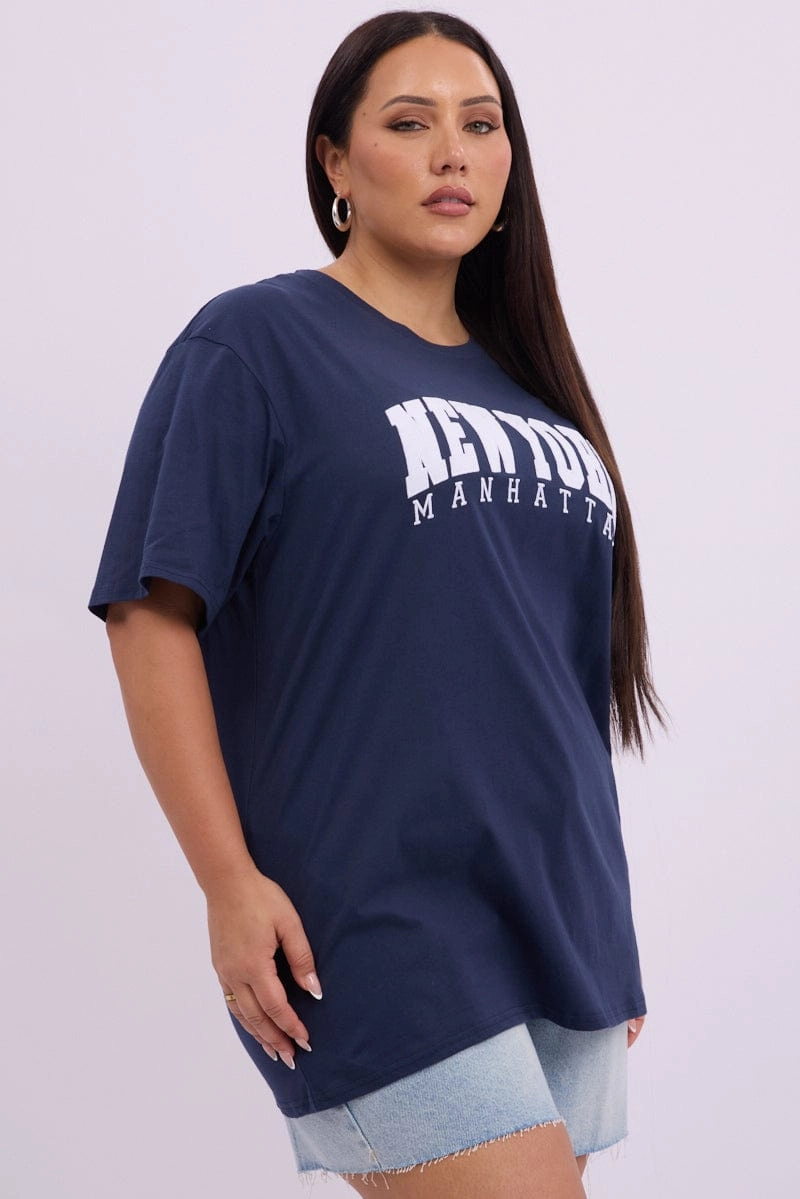 Cozy Performance Blue Graphic T Shirt Short Sleeve Crew Neck