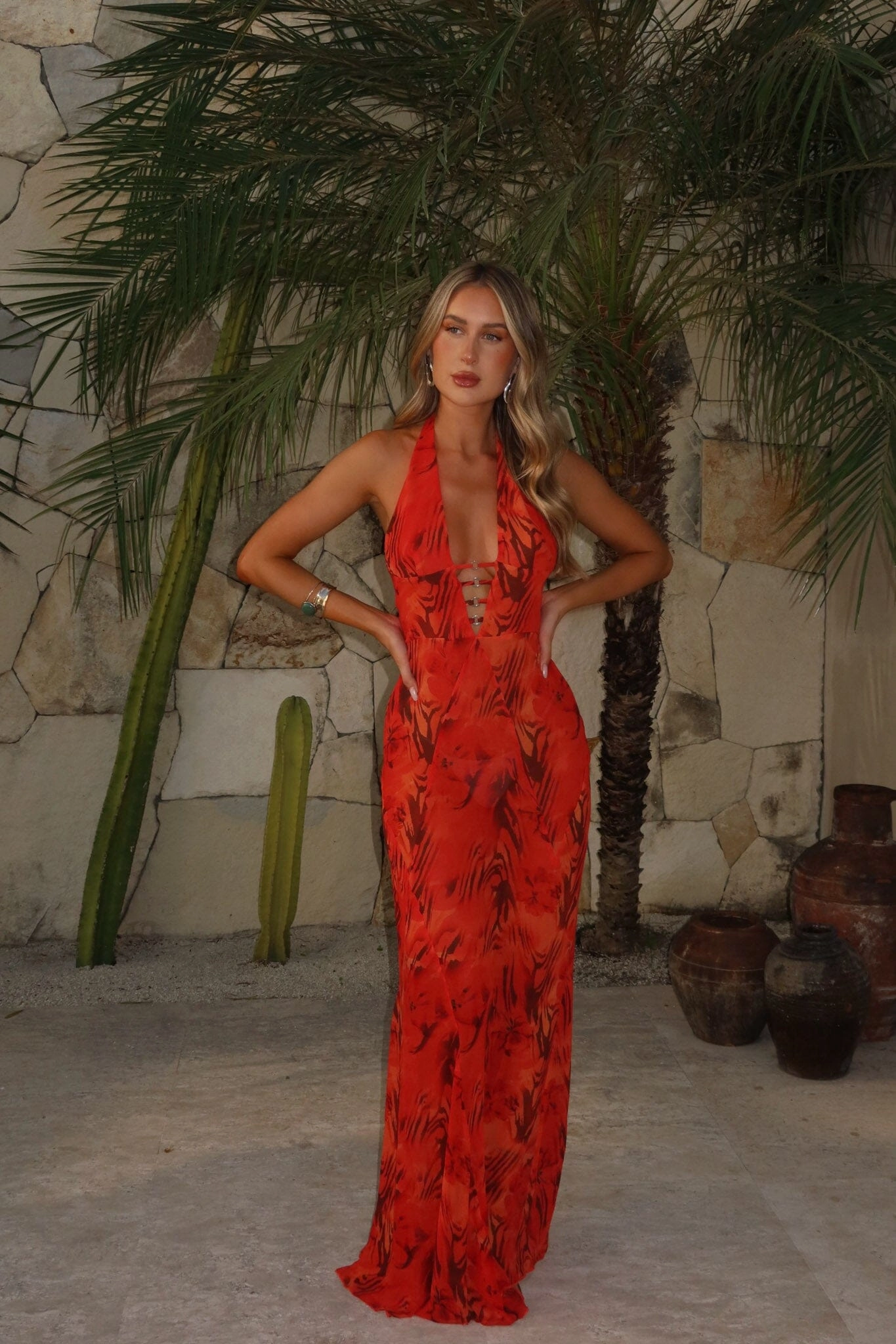 Daily Wear Sheer-Overlay AZORES MAXI DRESS SCARLET MIRAGE