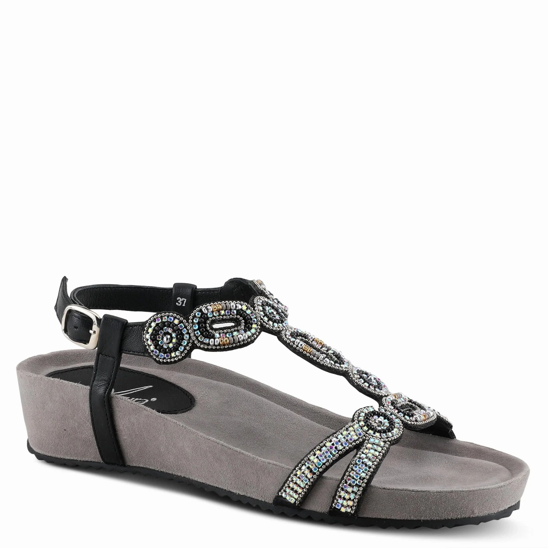 Dynamic Arch Contouring Weather Resistant Material Azura by Spring Step Women's Stunnin T-Strap Sandals - Black