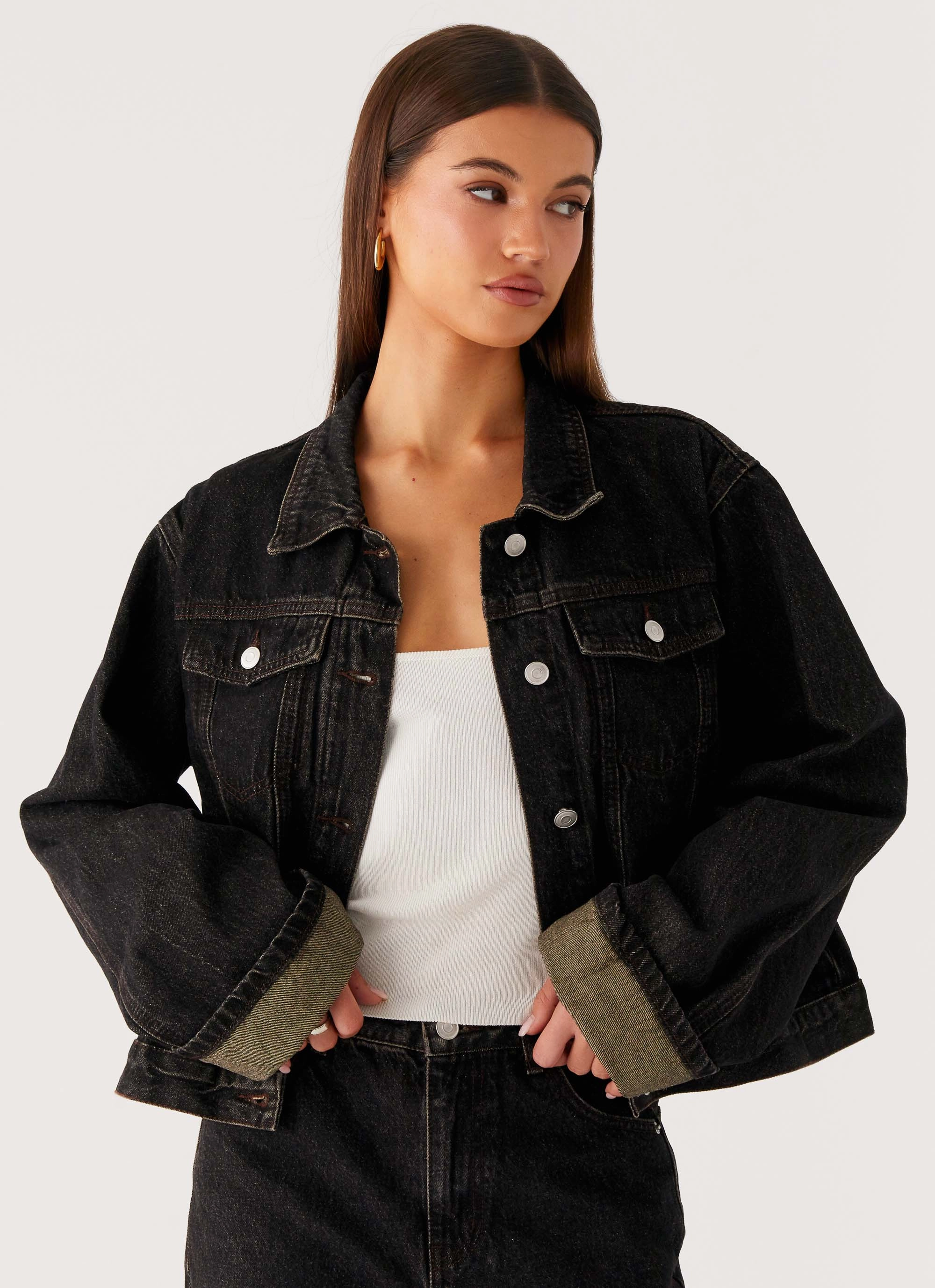 Simple Urban Layer Back Again Oversized Denim Jacket - Acid Charcoal