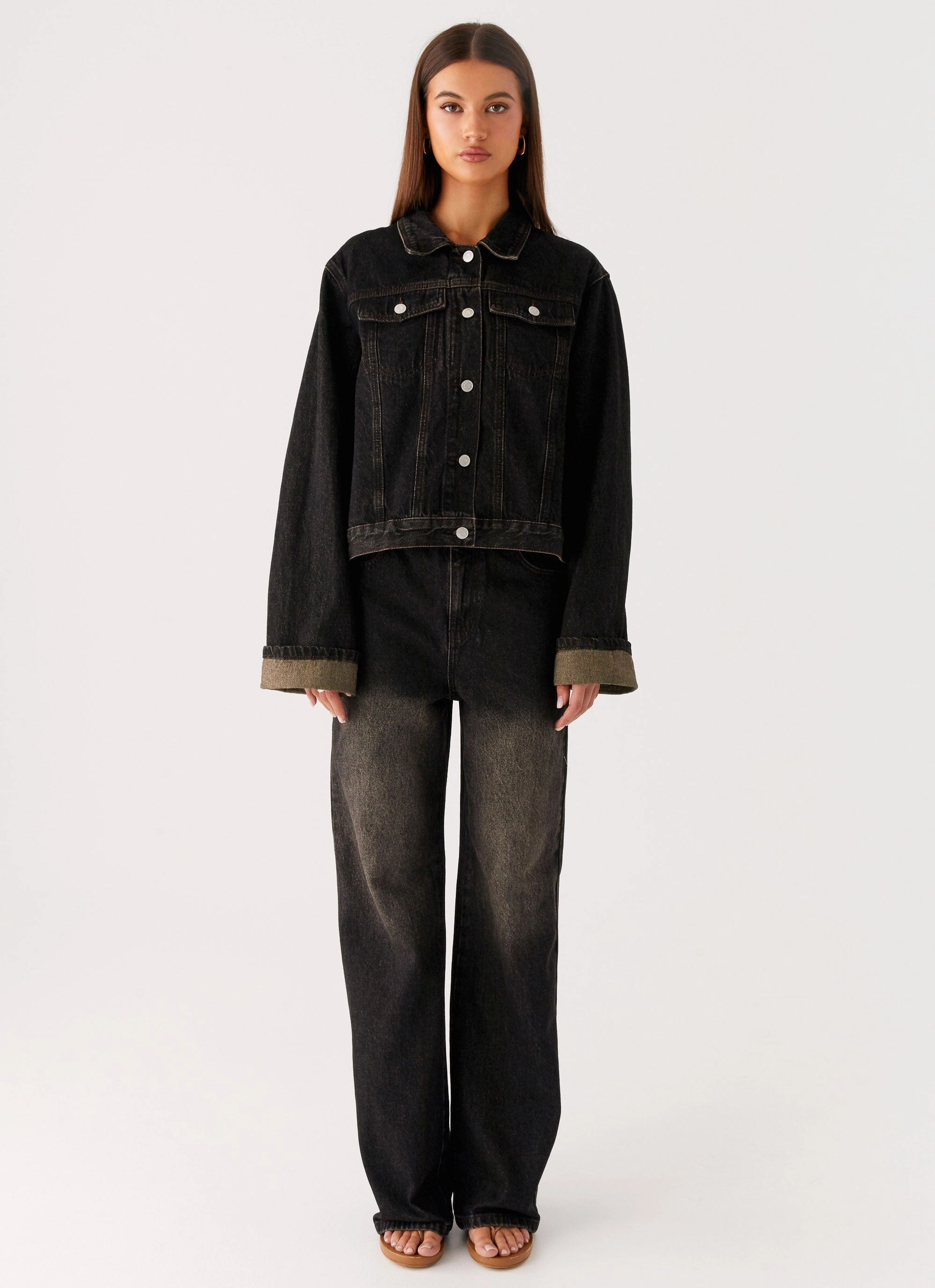 Back Again Oversized Denim Jacket - Acid Charcoal Everyday Look