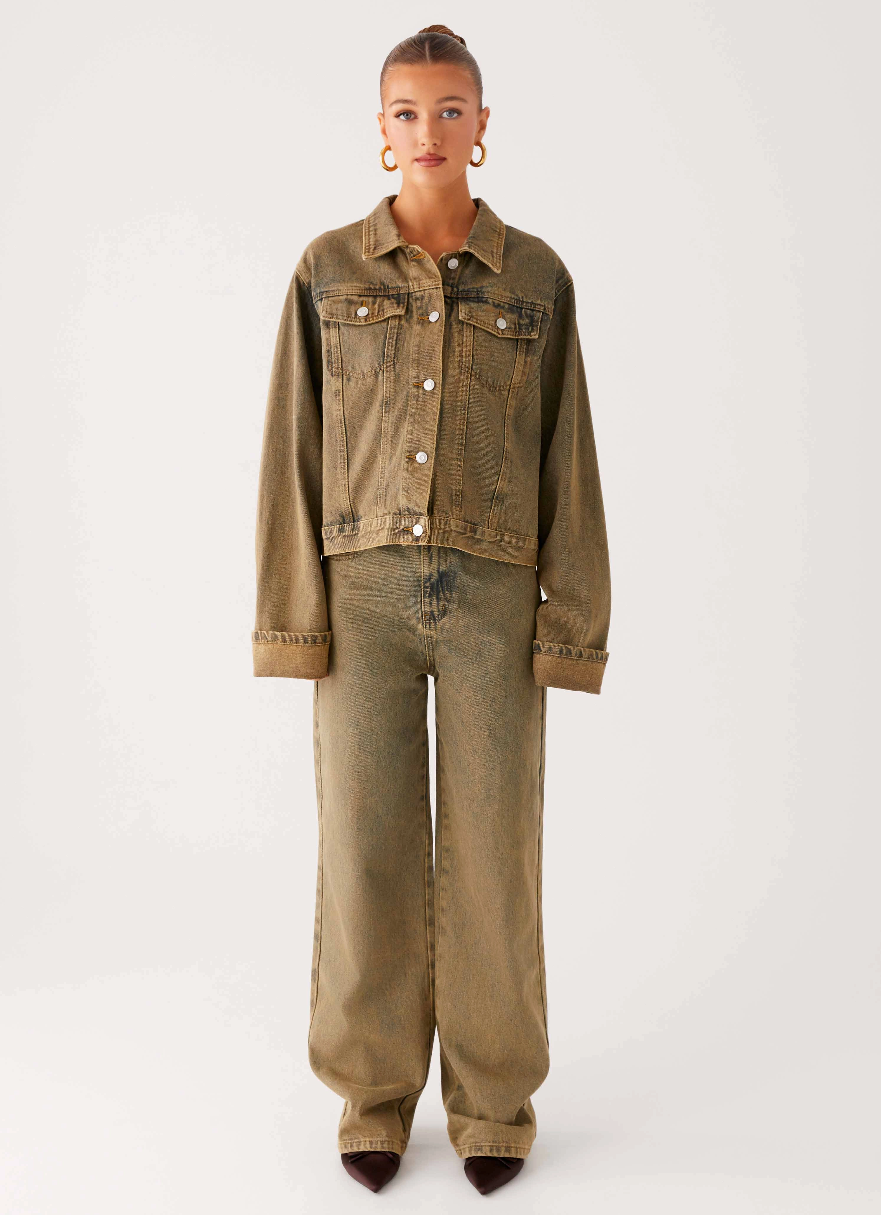Eco Conscious Dye Process Back Again Oversized Denim Jacket - Brown Sand Wash