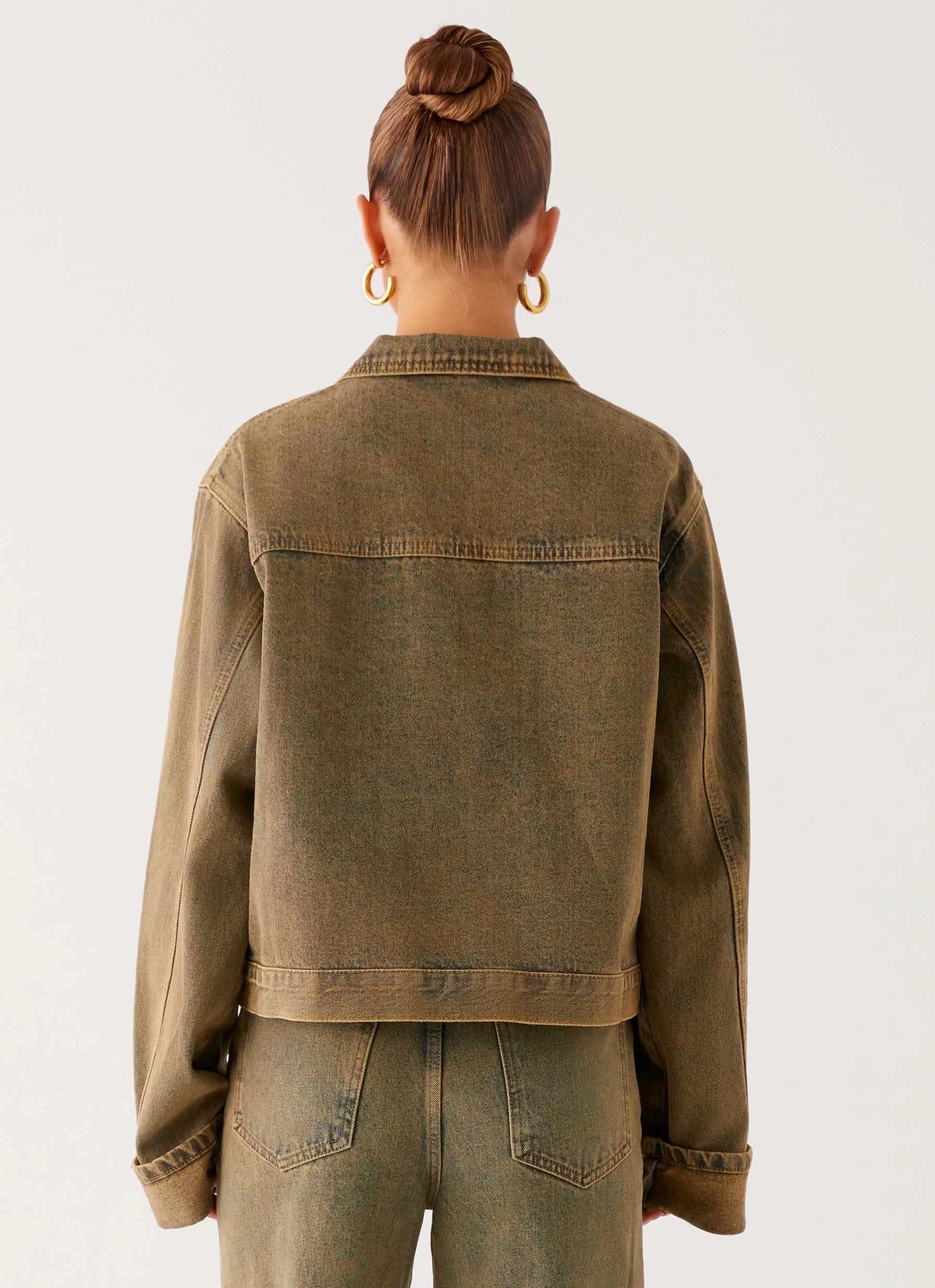 Back Again Oversized Denim Jacket - Brown Sand Wash Reinforced Stress Points
