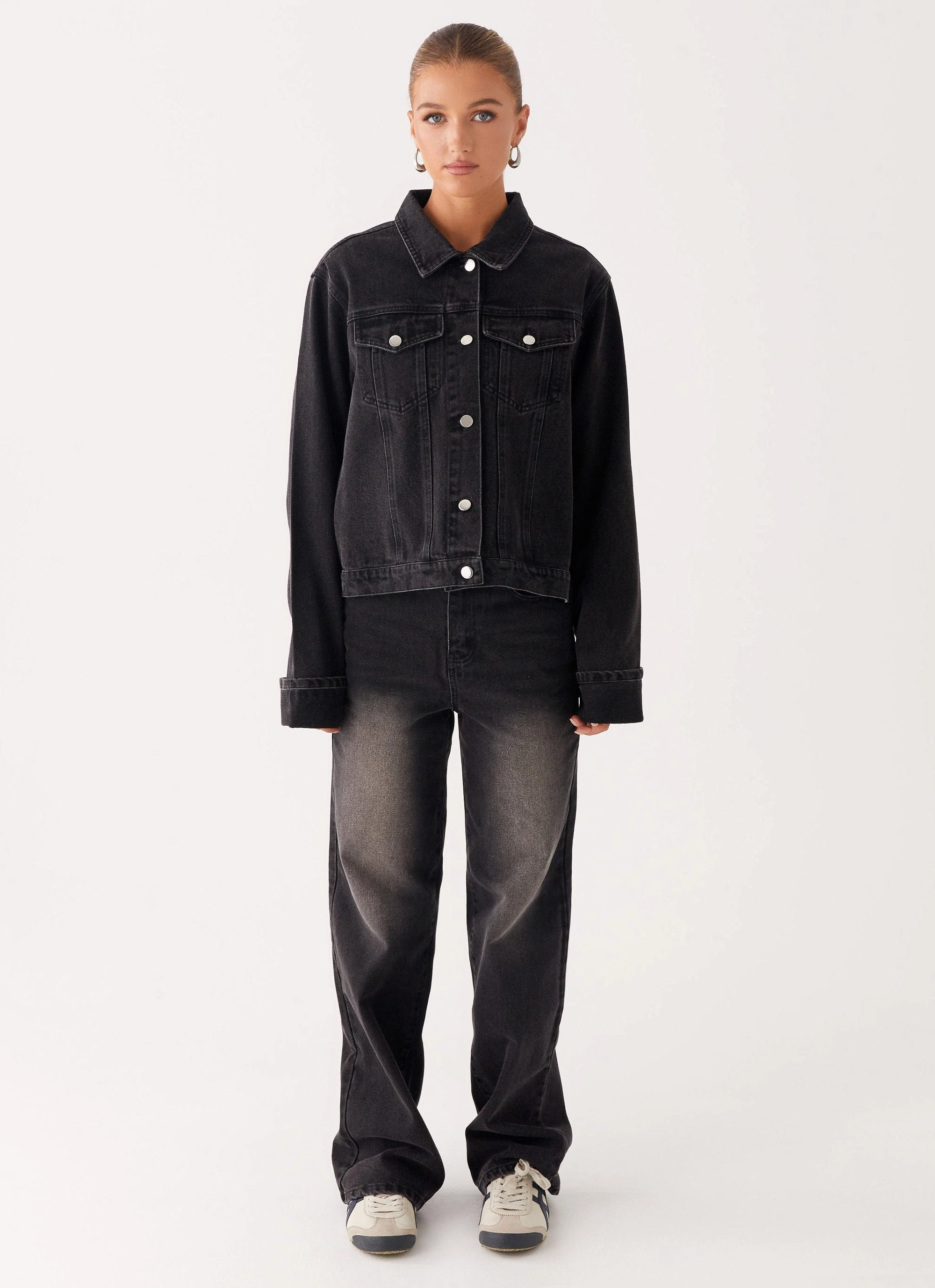 AllDay Comfort Design Back Again Oversized Denim Jacket - Charcoal Wash