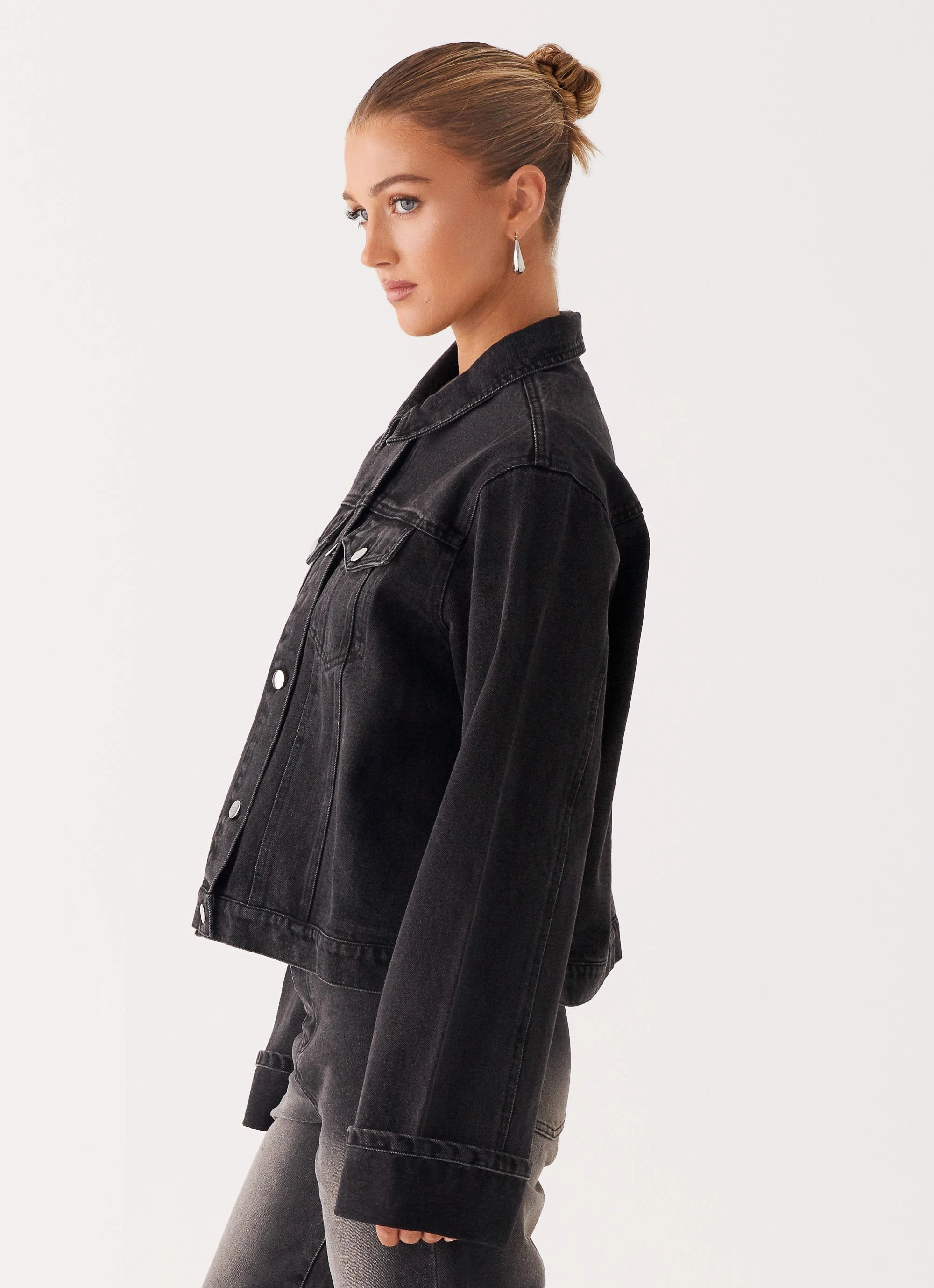 Fashion Forward Hydrophobic Treatment Back Again Oversized Denim Jacket - Charcoal Wash