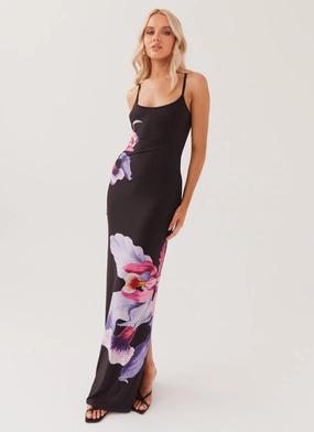 Bad News Mesh Maxi Dress - Black Tulip Minimal Motion Blue Sky