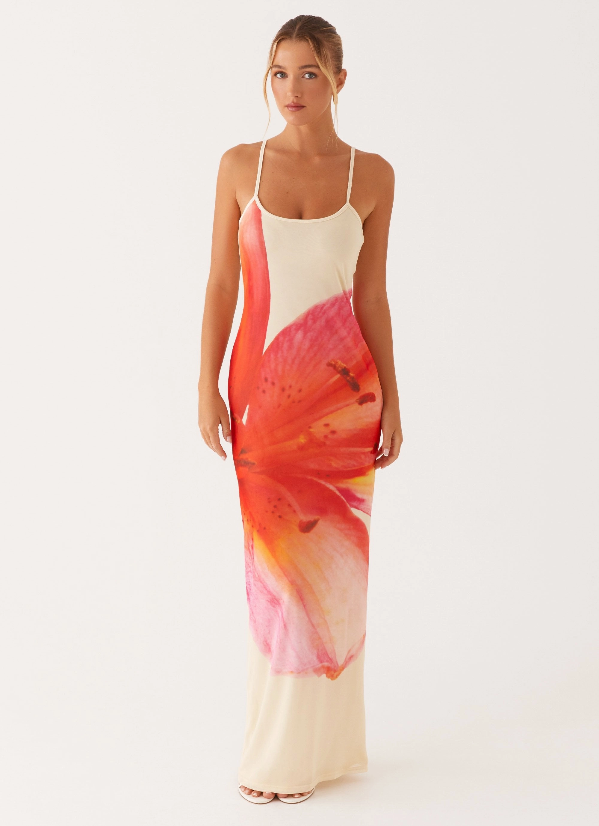 Bad News Mesh Maxi Dress - Yellow Floral Urban Fit Silky Layer
