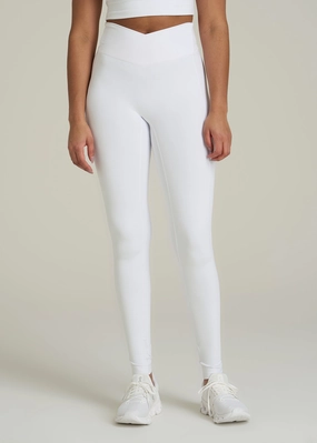 Flexible Motion Reinforced Hemline Balance Cross Over Leggings for Tall Women in White