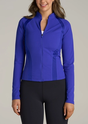 TapedSeamConstruction Balance Zip-Up Tall Women's Jacket with Stand-Up Collar in Galactic Cobalt
