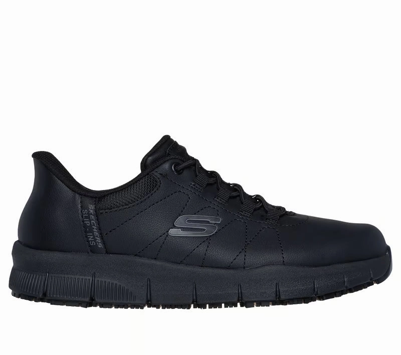 Round Toe Design Outfit Match Skechers Women's Work Slip-ins Nappa-Cottonbud Sneakers - Black