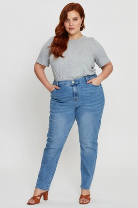 Layer Ready Soft Stretch Blue Jean High Rise Straight Leg