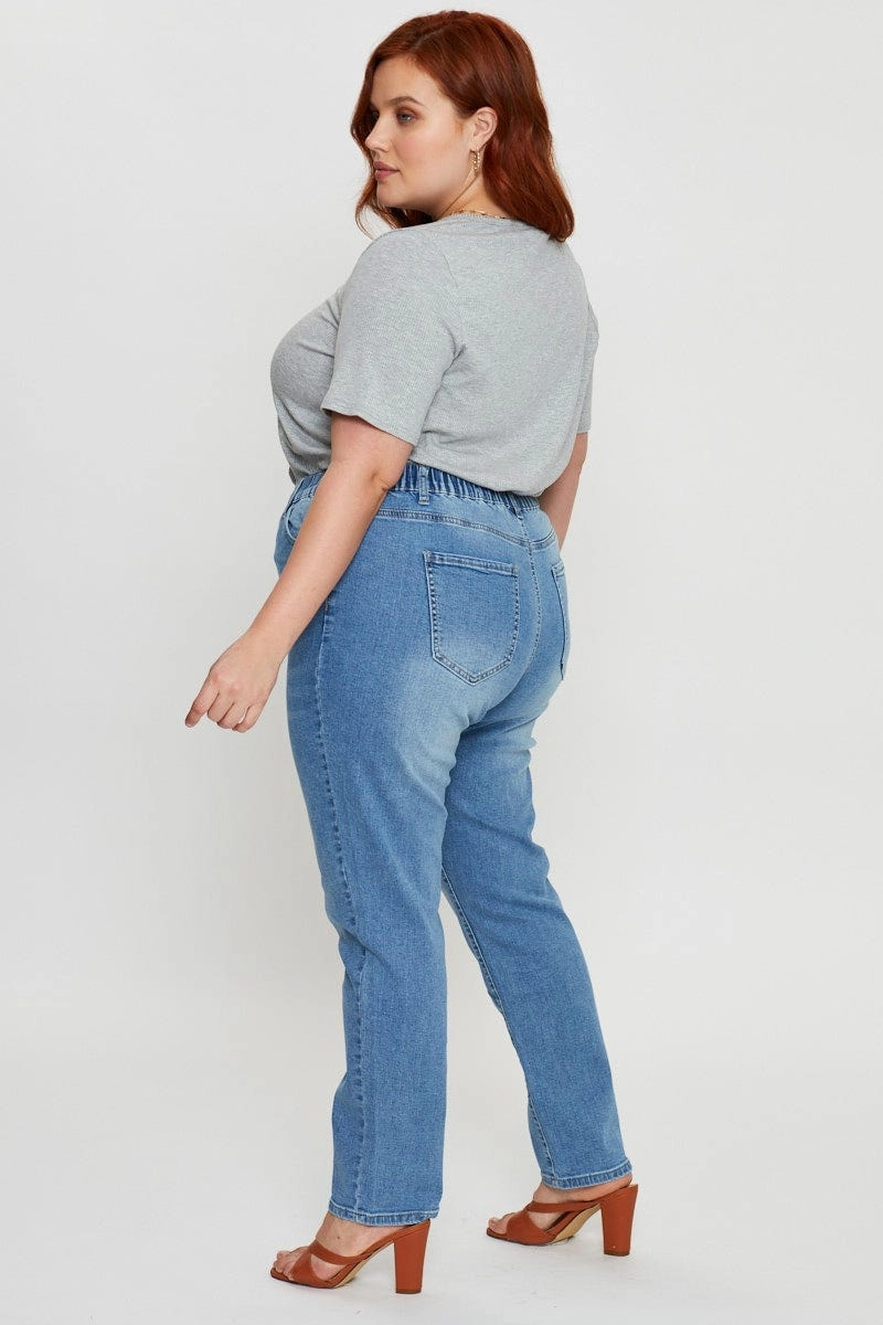 Quick Pick Flat Lock Stitching Blue Jean High Rise Straight Leg