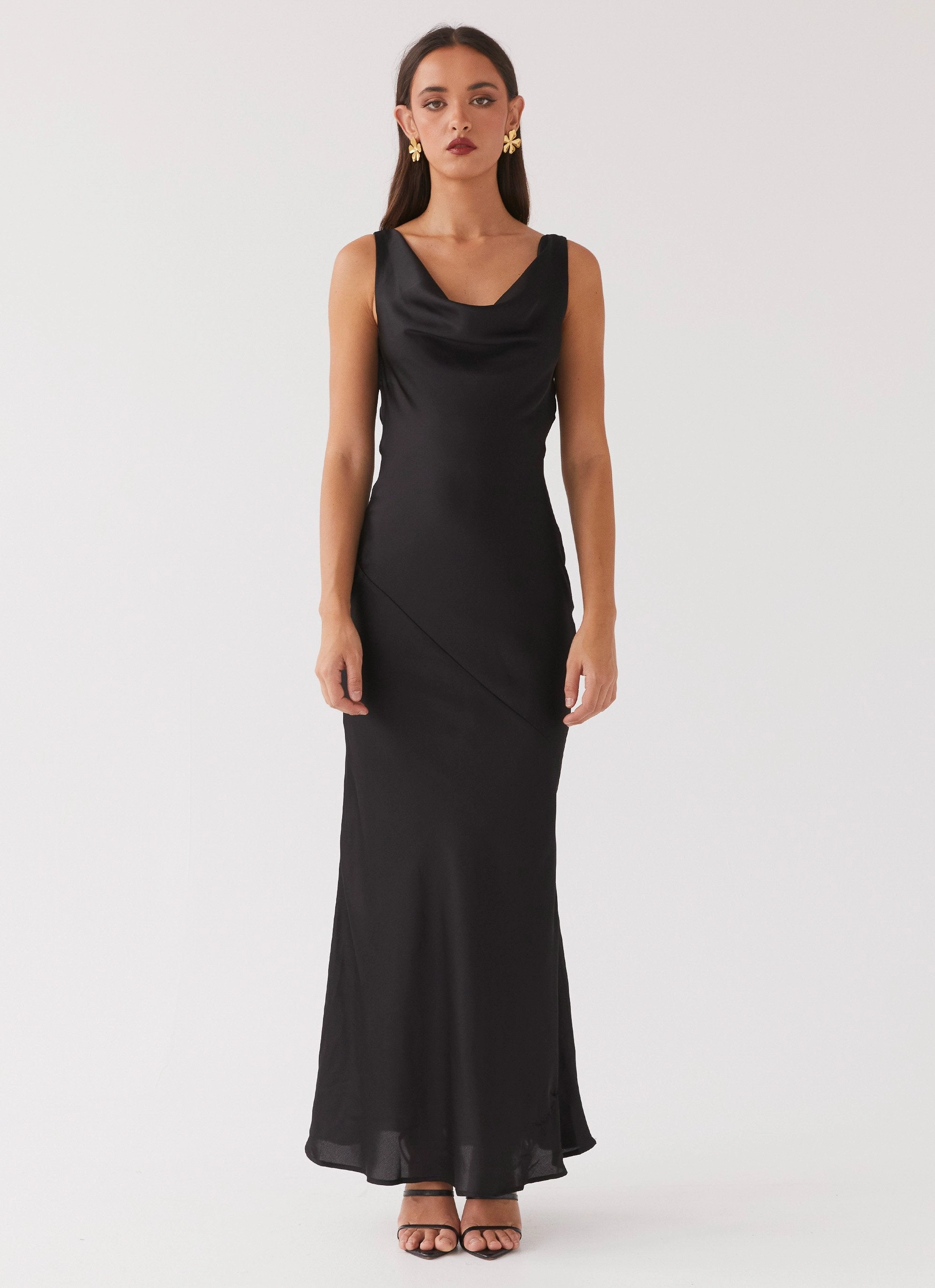 Kind Light Be Mine Satin Maxi Dress - Black