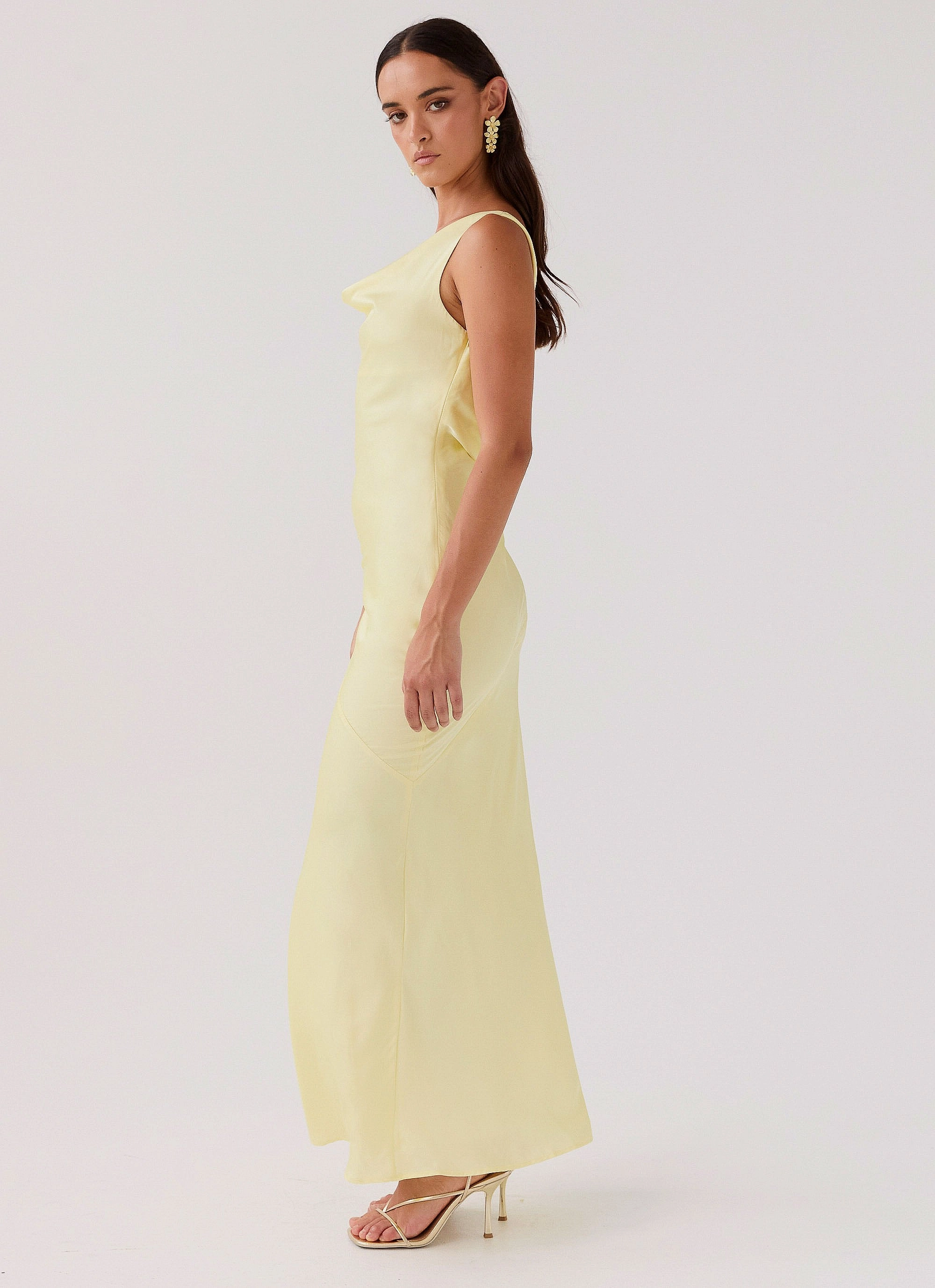 Be Mine Satin Maxi Dress - Canary Calm Drape