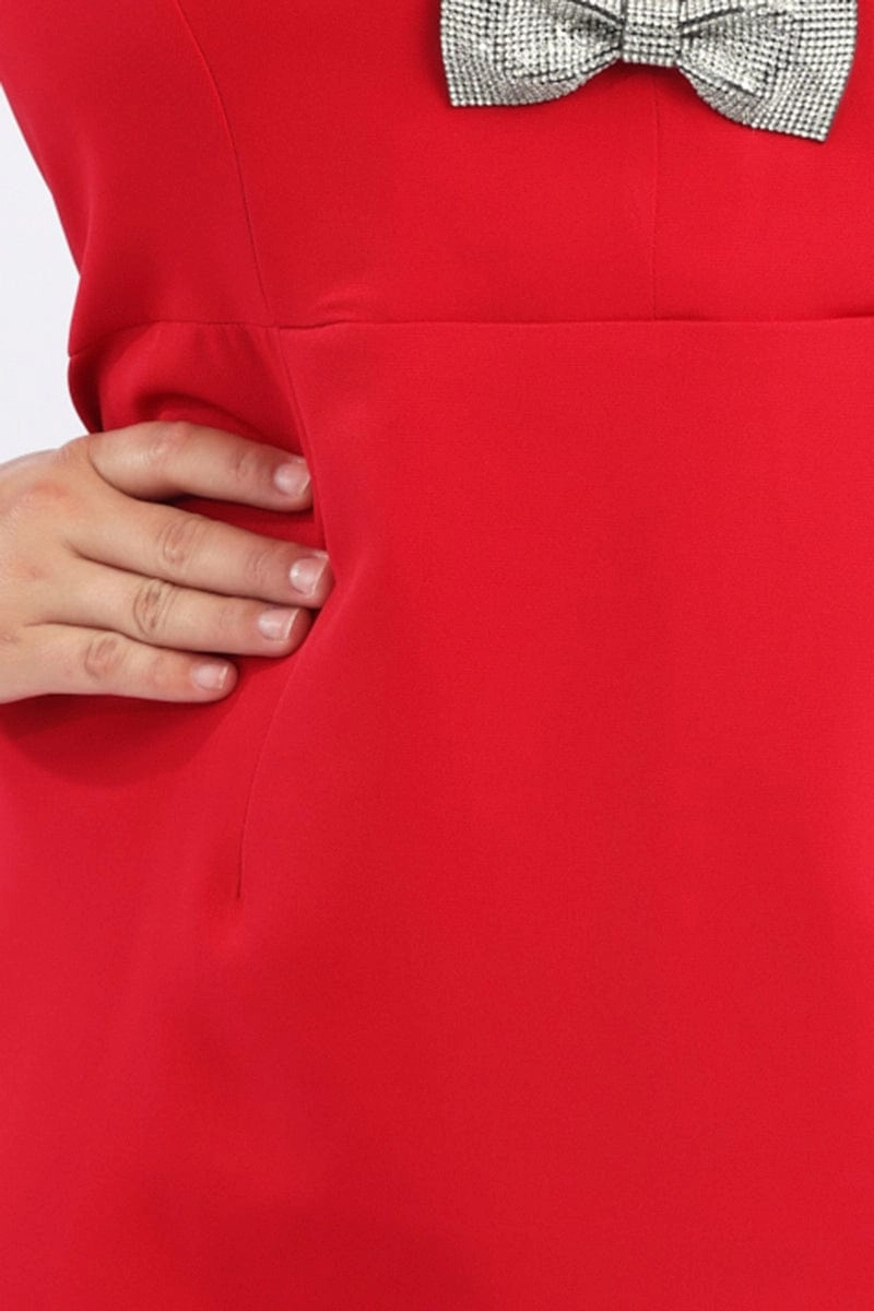 Red Sparkle Bow Minidress Short Sleeve Motion Light