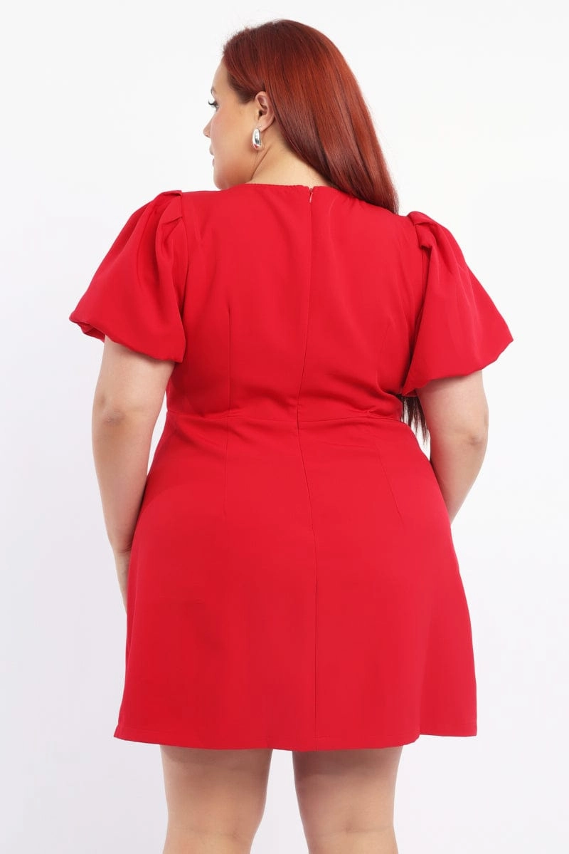 Front-Zip Chill Base Red Sparkle Bow Minidress Short Sleeve