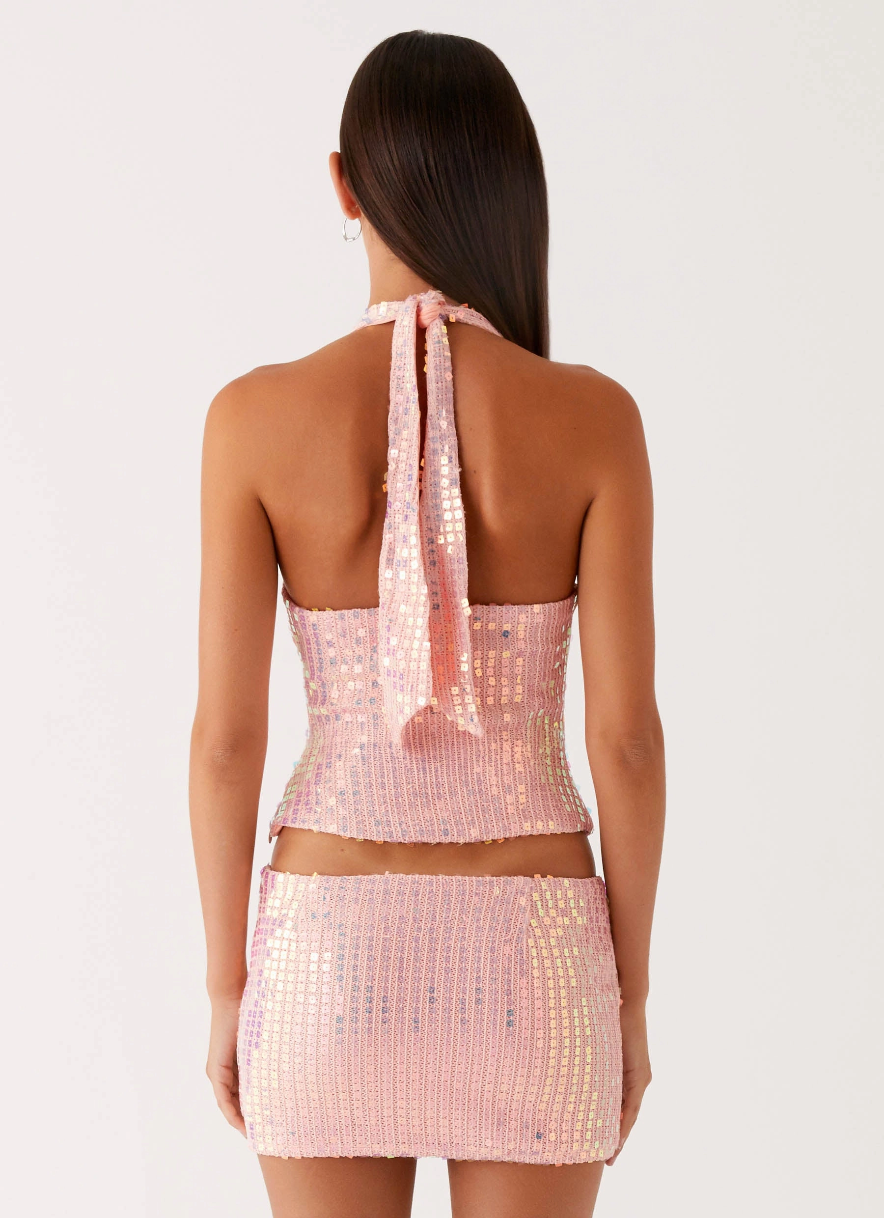 Been That Girl Knit Sequin Mini Skirt - Iridescent Pink Stylish Finish