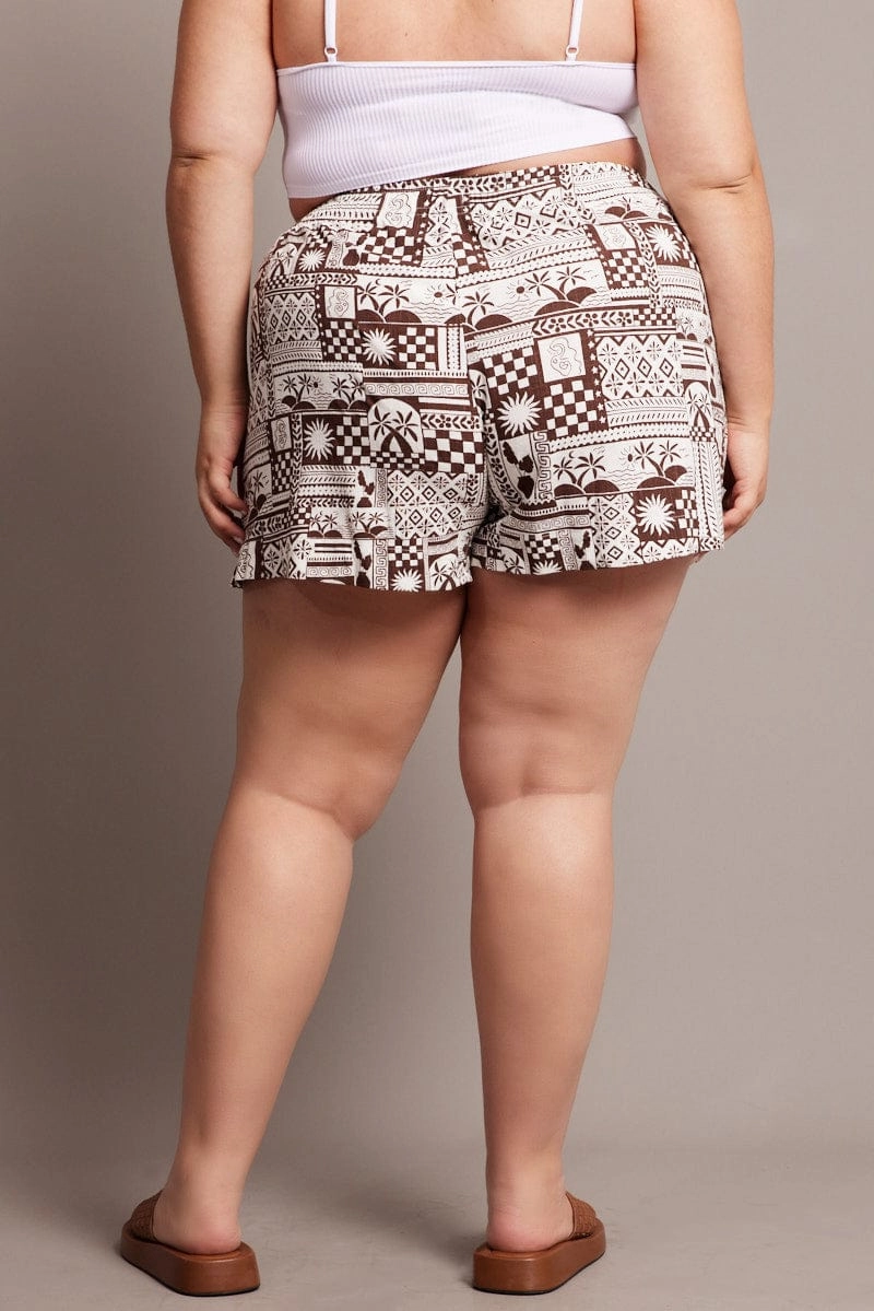Slim Motion Fit yoga clothes Beige Abstract Relaxed Shorts High Rise
