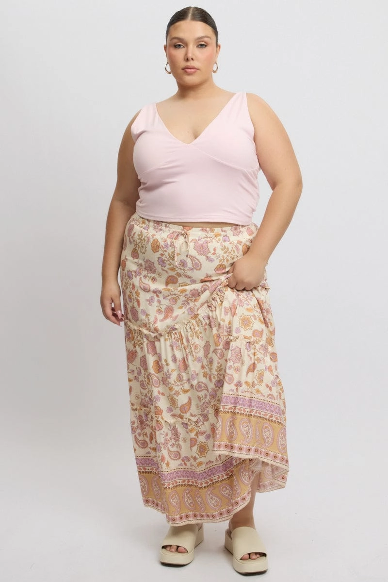 Animal Print Beige Boho Tiered Maxi Skirt
