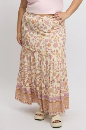 Crisp Edge Beige Boho Tiered Maxi Skirt