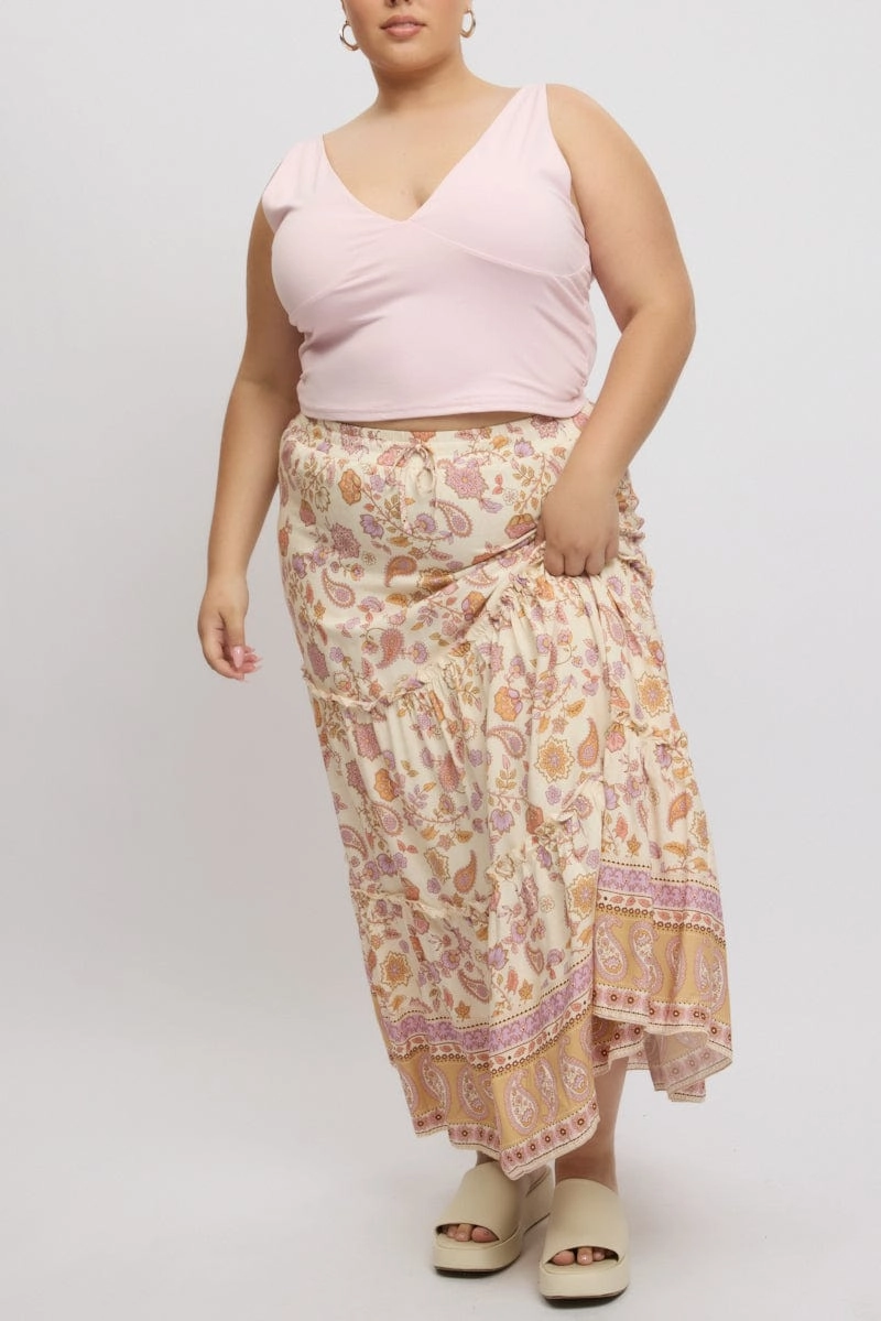 Beige Boho Tiered Maxi Skirt Washable fabric Sleek Flow