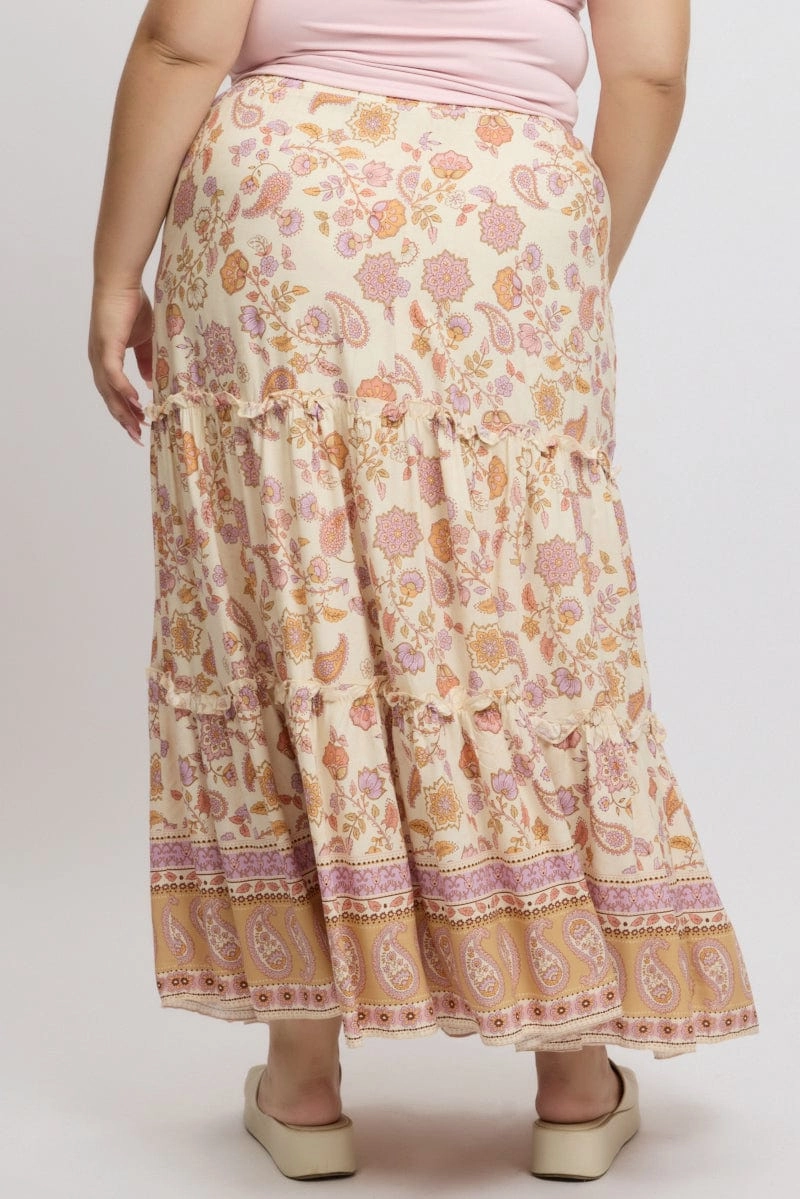 Beige Boho Tiered Maxi Skirt Style Preview