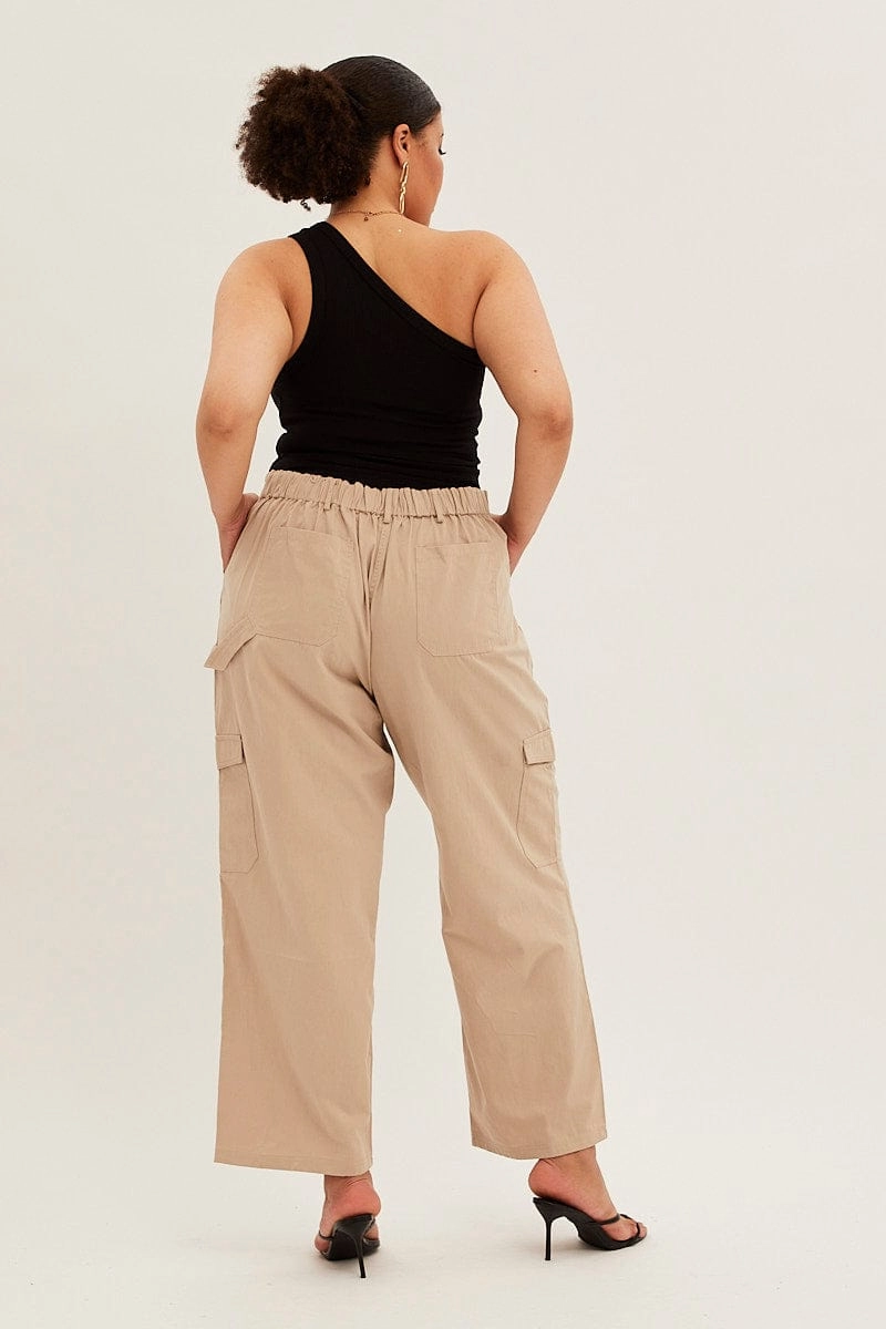 Beige Cargo Pants High Rise NonRestrictiveFit No Gap Waist Construction