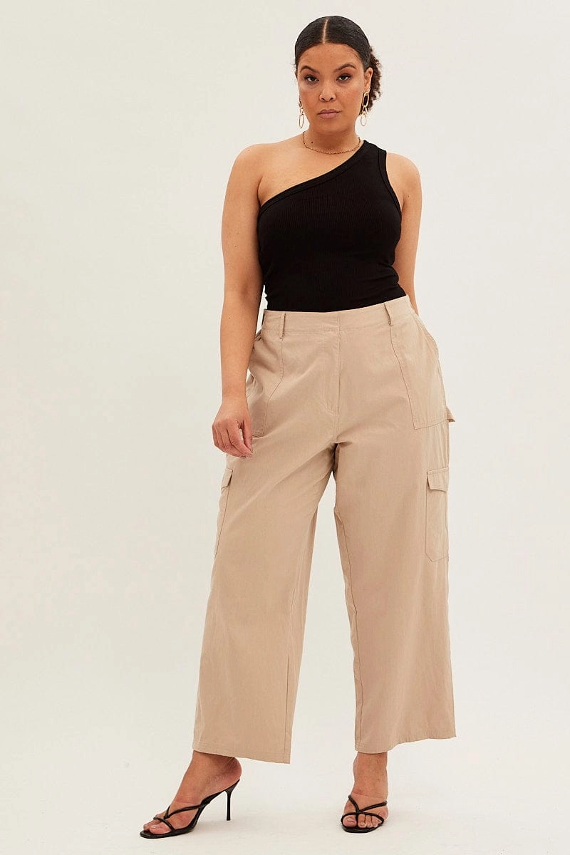 Beige Cargo Pants High Rise Active Design
