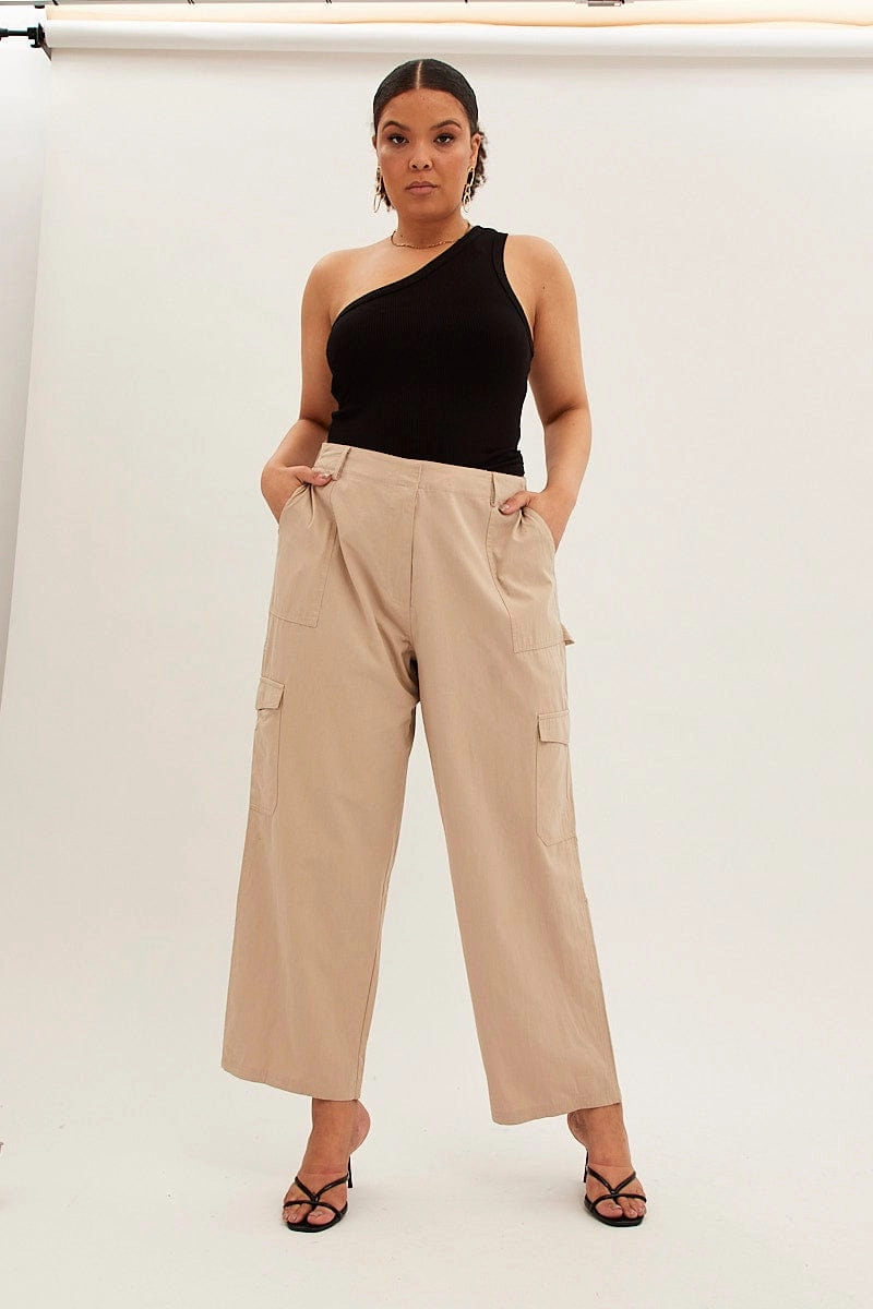 Comfort for All Beige Cargo Pants High Rise