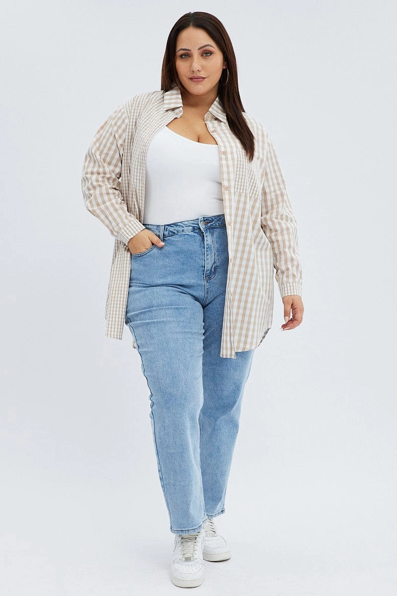 Casual Option Networking Session Beige Check Relaxed Shirt Long Sleeve Mixed Check