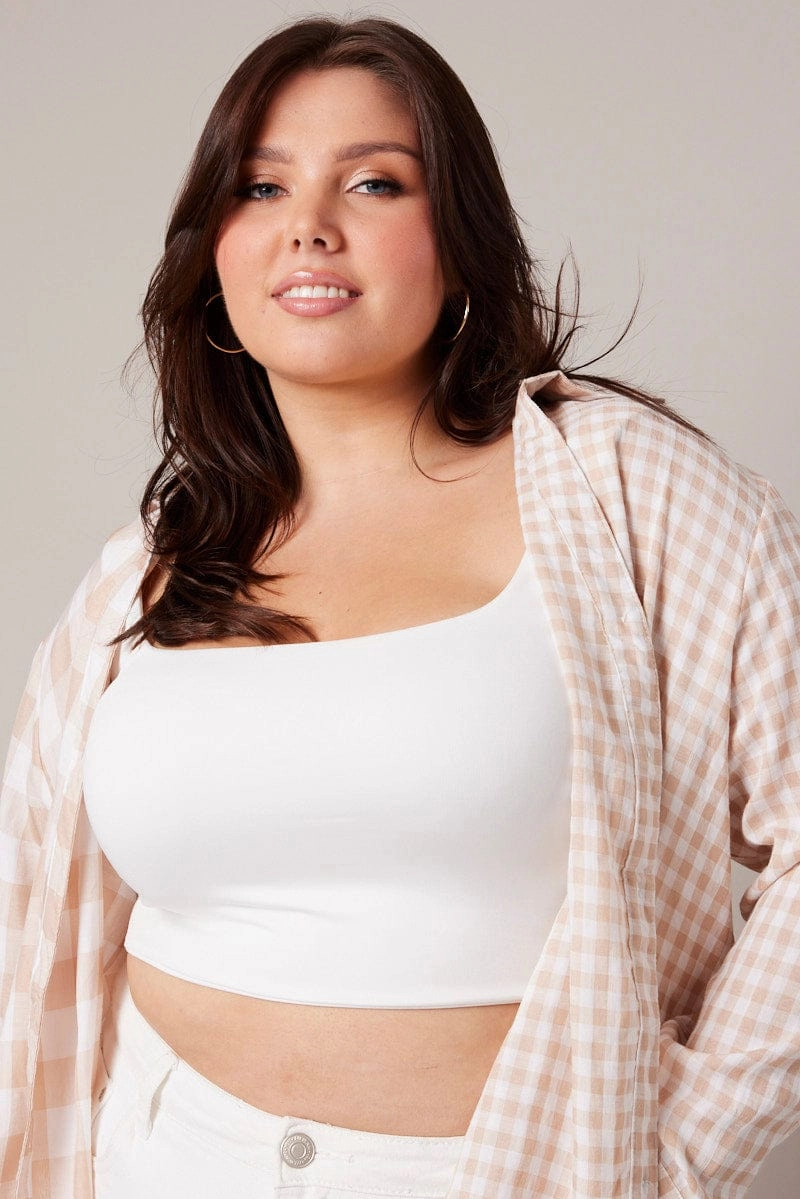 Beige Check Relaxed Shirt Long Sleeve sporty wear