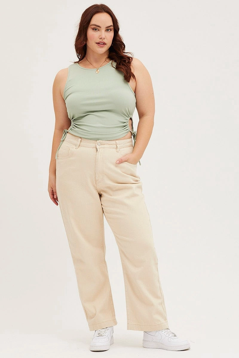 Beige Denim Jean High Rise Wide Leg Traveler Gear Earthy