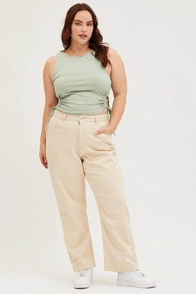 Beige Denim Jean High Rise Wide Leg Traveler Gear Earthy