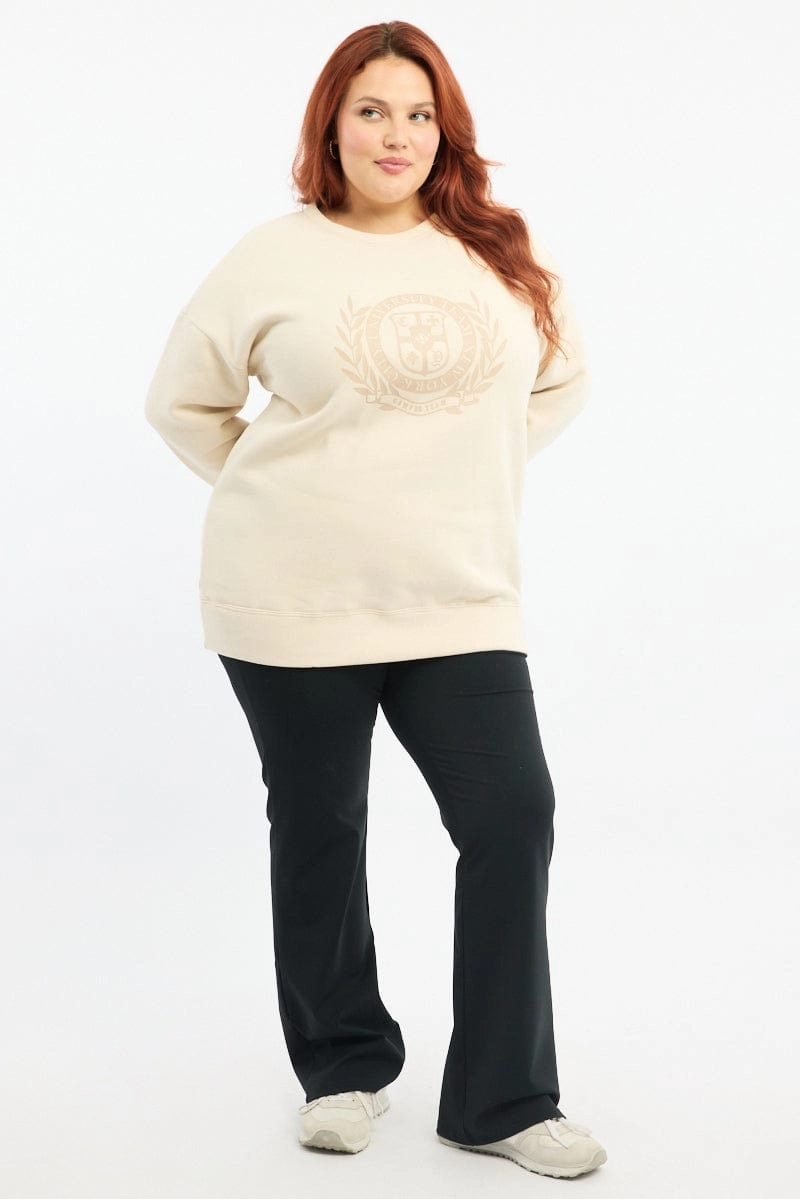 Beige Fleece Sweatshirt Collegiate Long Sleeve Longline Warm Clothing young people