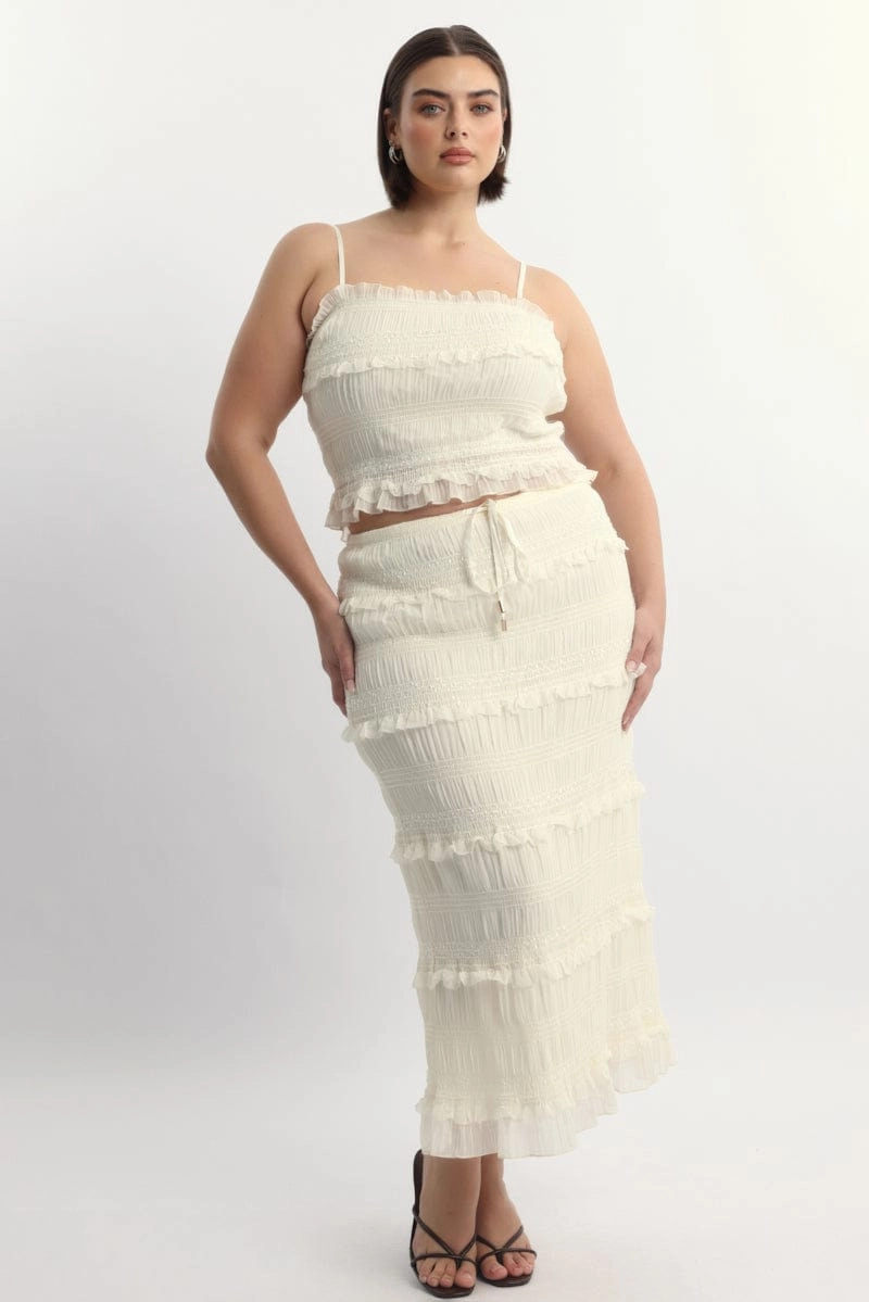 Suede Feel Beige Frill Maxiskirt